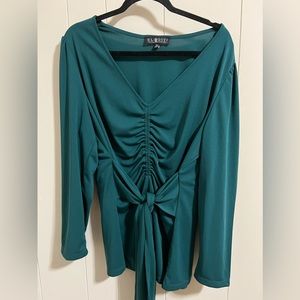 Plus Size 18/20 Dark Green Eloquii long sleeve ruched tie front top elegant work